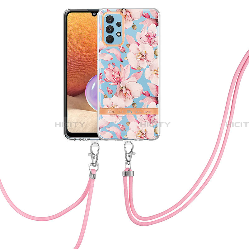 Handyhülle Silikon Hülle Gummi Schutzhülle Flexible Modisch Muster mit Schlüsselband Lanyard Y06B für Samsung Galaxy A32 4G Rosa Plus