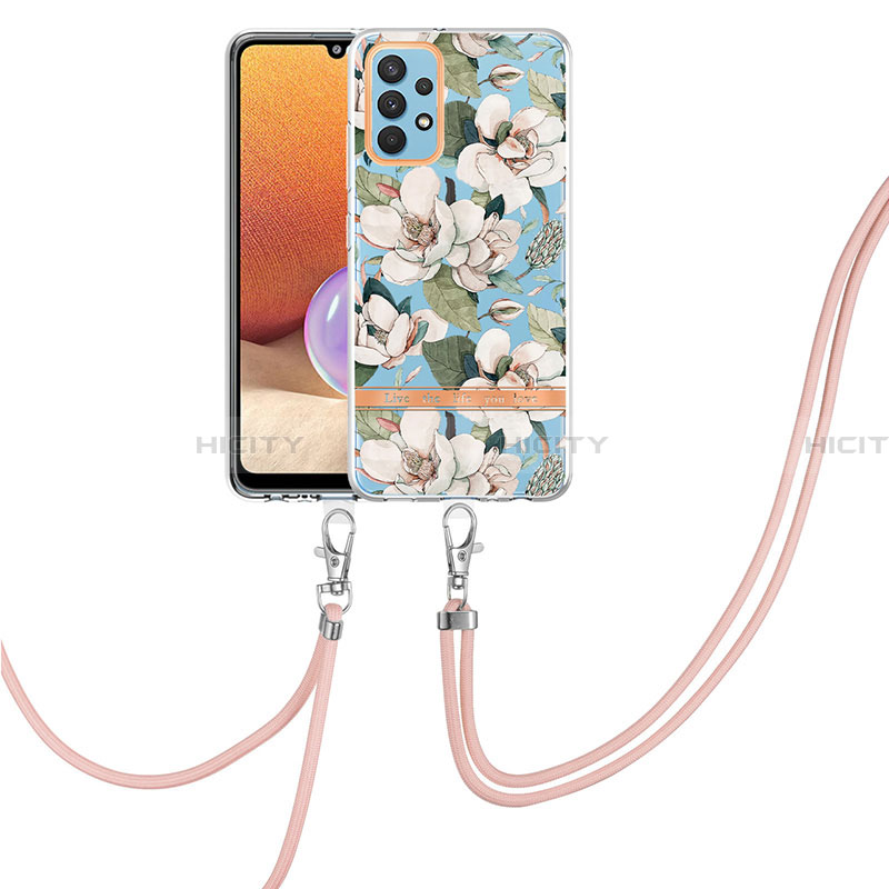 Handyhülle Silikon Hülle Gummi Schutzhülle Flexible Modisch Muster mit Schlüsselband Lanyard Y06B für Samsung Galaxy A32 5G Weiß