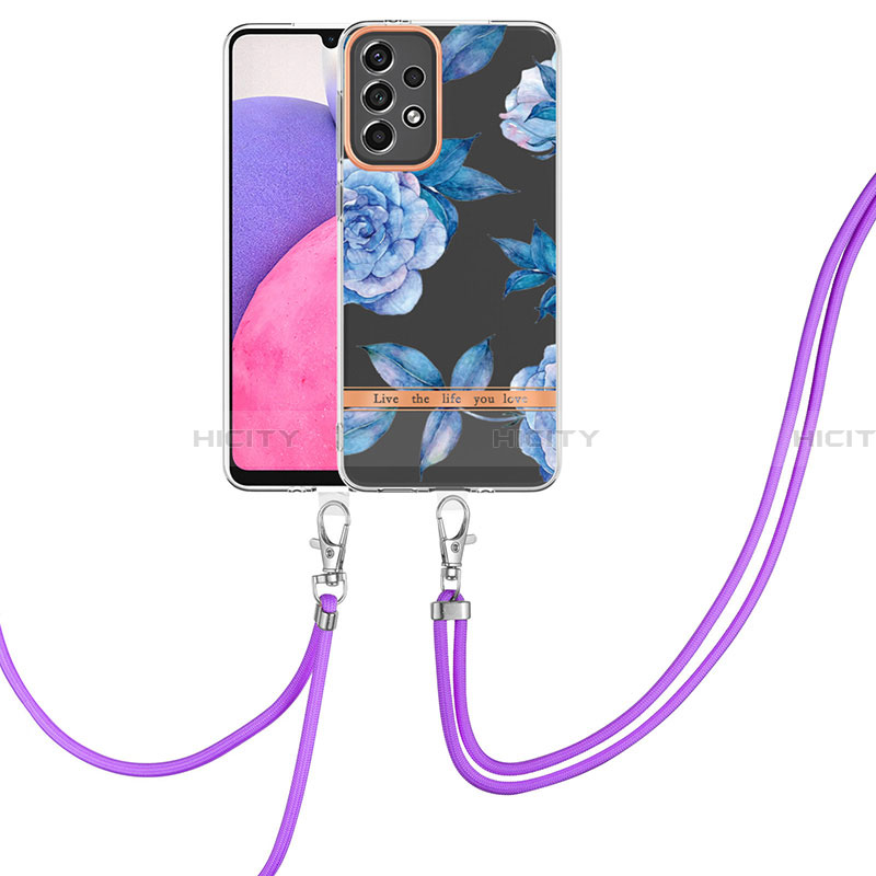 Handyhülle Silikon Hülle Gummi Schutzhülle Flexible Modisch Muster mit Schlüsselband Lanyard Y06B für Samsung Galaxy A33 5G Blau Plus