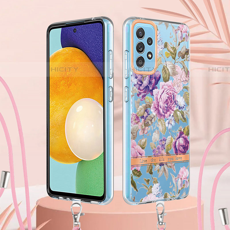 Handyhülle Silikon Hülle Gummi Schutzhülle Flexible Modisch Muster mit Schlüsselband Lanyard Y06B für Samsung Galaxy A52 4G groß