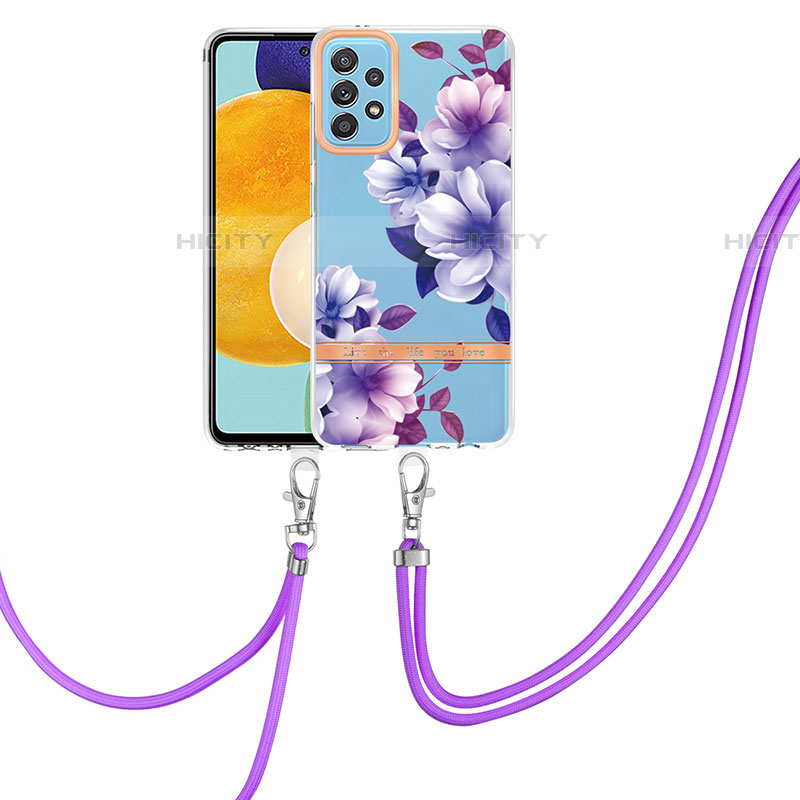 Handyhülle Silikon Hülle Gummi Schutzhülle Flexible Modisch Muster mit Schlüsselband Lanyard Y06B für Samsung Galaxy A52 4G