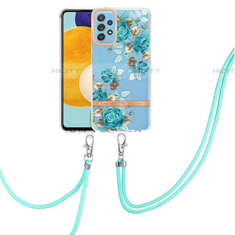 Handyhülle Silikon Hülle Gummi Schutzhülle Flexible Modisch Muster mit Schlüsselband Lanyard Y06B für Samsung Galaxy A52 4G