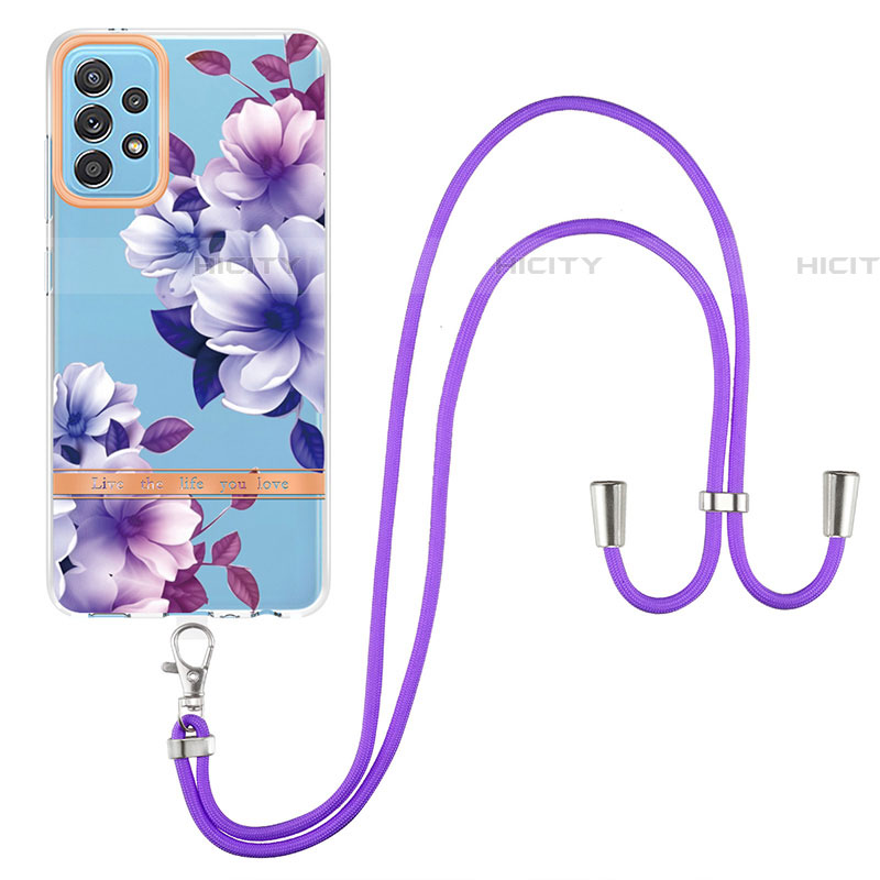 Handyhülle Silikon Hülle Gummi Schutzhülle Flexible Modisch Muster mit Schlüsselband Lanyard Y06B für Samsung Galaxy A52 4G