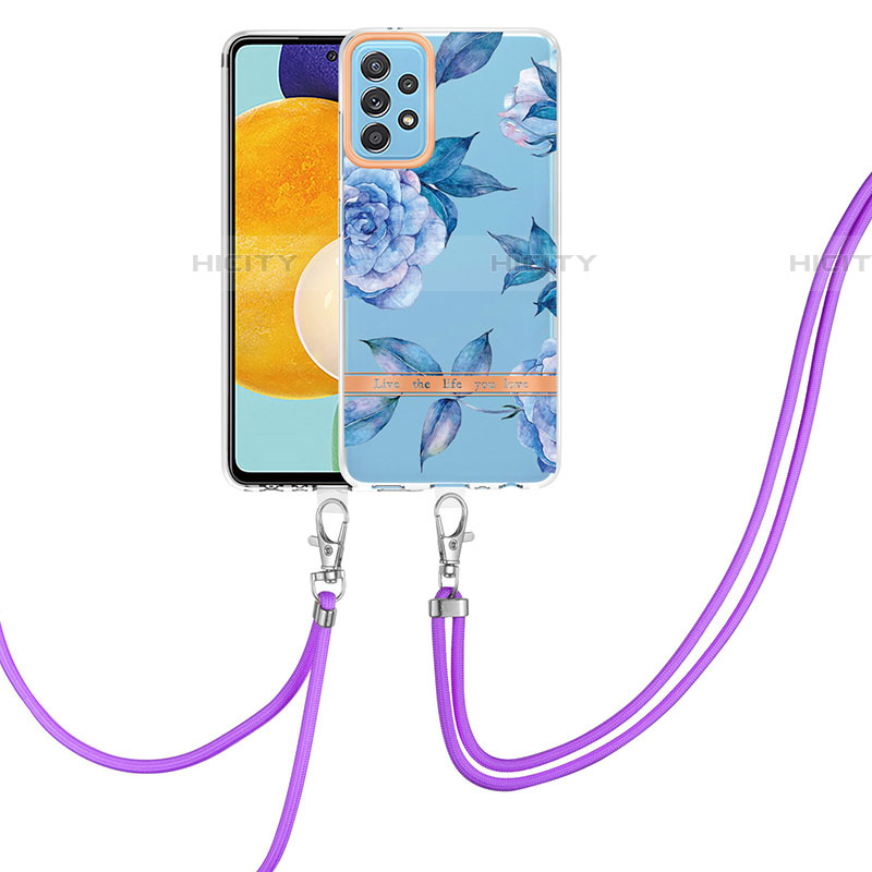 Handyhülle Silikon Hülle Gummi Schutzhülle Flexible Modisch Muster mit Schlüsselband Lanyard Y06B für Samsung Galaxy A52 5G