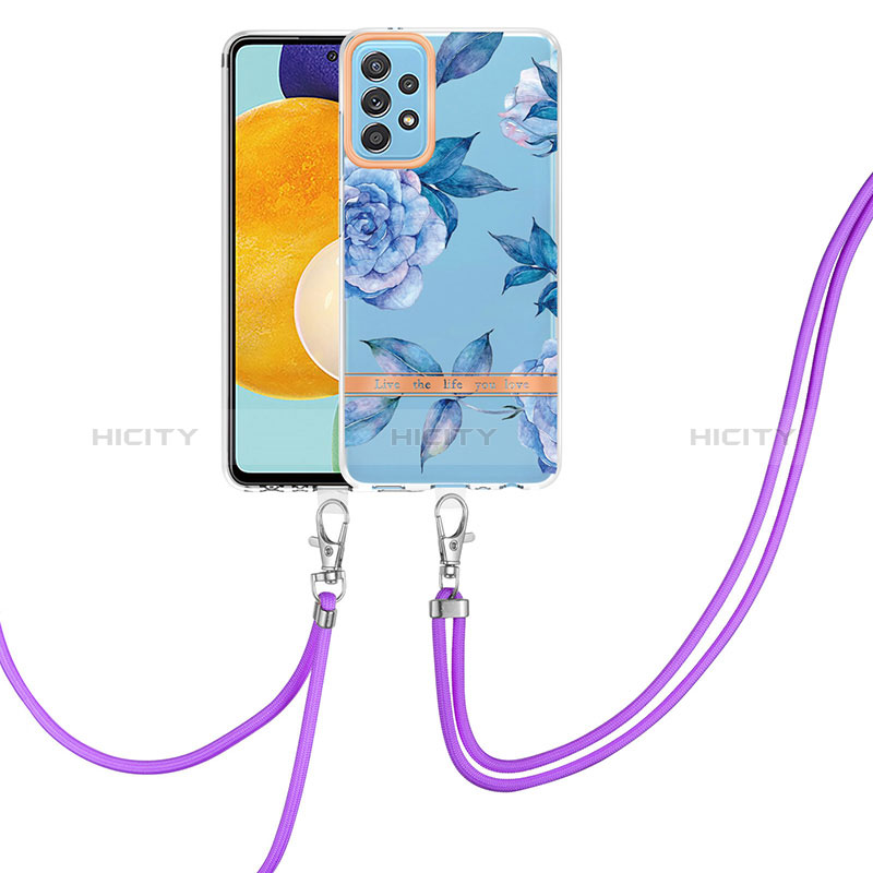 Handyhülle Silikon Hülle Gummi Schutzhülle Flexible Modisch Muster mit Schlüsselband Lanyard Y06B für Samsung Galaxy A52s 5G groß