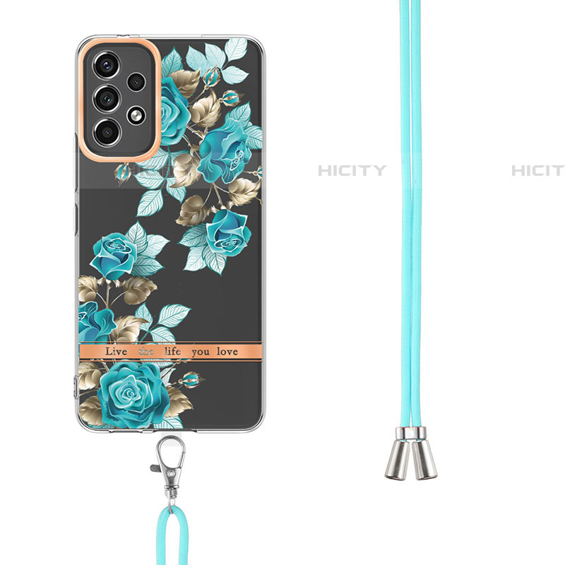 Handyhülle Silikon Hülle Gummi Schutzhülle Flexible Modisch Muster mit Schlüsselband Lanyard Y06B für Samsung Galaxy A53 5G groß