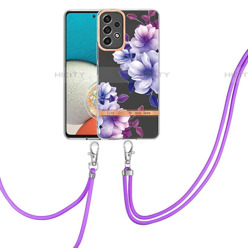 Handyhülle Silikon Hülle Gummi Schutzhülle Flexible Modisch Muster mit Schlüsselband Lanyard Y06B für Samsung Galaxy A53 5G Violett