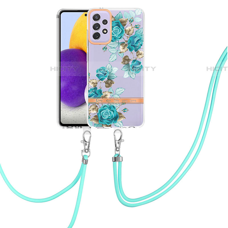 Handyhülle Silikon Hülle Gummi Schutzhülle Flexible Modisch Muster mit Schlüsselband Lanyard Y06B für Samsung Galaxy A72 4G Cyan Plus