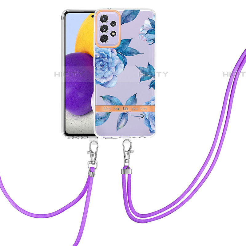 Handyhülle Silikon Hülle Gummi Schutzhülle Flexible Modisch Muster mit Schlüsselband Lanyard Y06B für Samsung Galaxy A72 5G Blau Plus