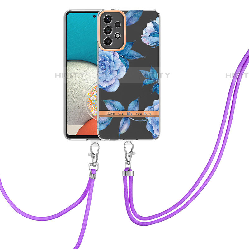 Handyhülle Silikon Hülle Gummi Schutzhülle Flexible Modisch Muster mit Schlüsselband Lanyard Y06B für Samsung Galaxy A73 5G groß