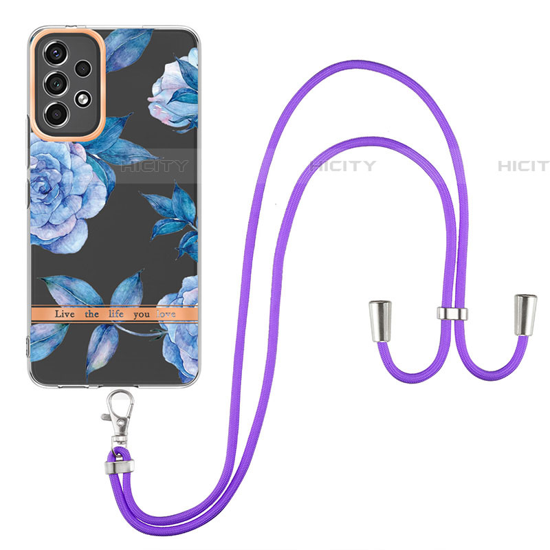 Handyhülle Silikon Hülle Gummi Schutzhülle Flexible Modisch Muster mit Schlüsselband Lanyard Y06B für Samsung Galaxy A73 5G groß