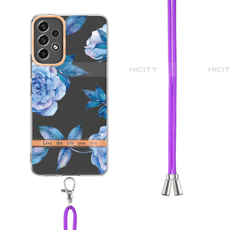 Handyhülle Silikon Hülle Gummi Schutzhülle Flexible Modisch Muster mit Schlüsselband Lanyard Y06B für Samsung Galaxy A73 5G groß