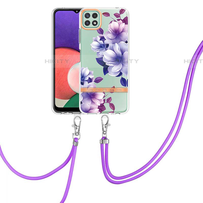 Handyhülle Silikon Hülle Gummi Schutzhülle Flexible Modisch Muster mit Schlüsselband Lanyard Y06B für Samsung Galaxy F42 5G