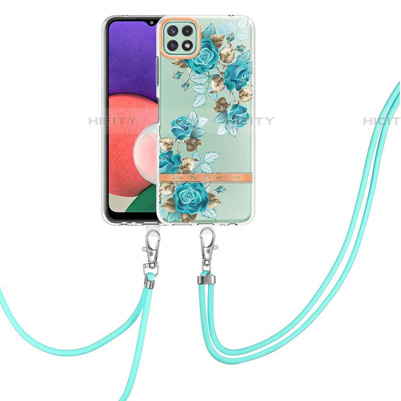 Handyhülle Silikon Hülle Gummi Schutzhülle Flexible Modisch Muster mit Schlüsselband Lanyard Y06B für Samsung Galaxy F42 5G