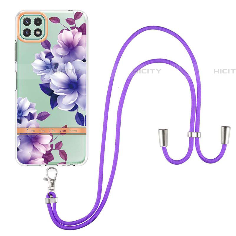 Handyhülle Silikon Hülle Gummi Schutzhülle Flexible Modisch Muster mit Schlüsselband Lanyard Y06B für Samsung Galaxy F42 5G