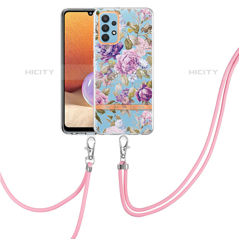 Handyhülle Silikon Hülle Gummi Schutzhülle Flexible Modisch Muster mit Schlüsselband Lanyard Y06B für Samsung Galaxy M32 5G groß