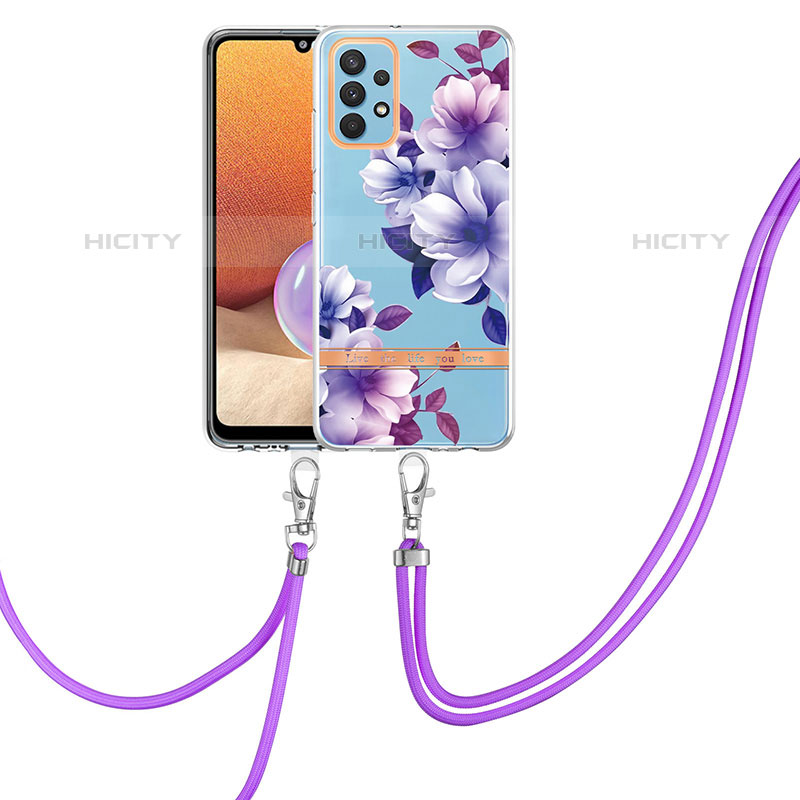 Handyhülle Silikon Hülle Gummi Schutzhülle Flexible Modisch Muster mit Schlüsselband Lanyard Y06B für Samsung Galaxy M32 5G groß