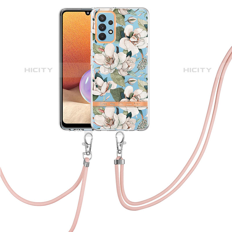 Handyhülle Silikon Hülle Gummi Schutzhülle Flexible Modisch Muster mit Schlüsselband Lanyard Y06B für Samsung Galaxy M32 5G Weiß