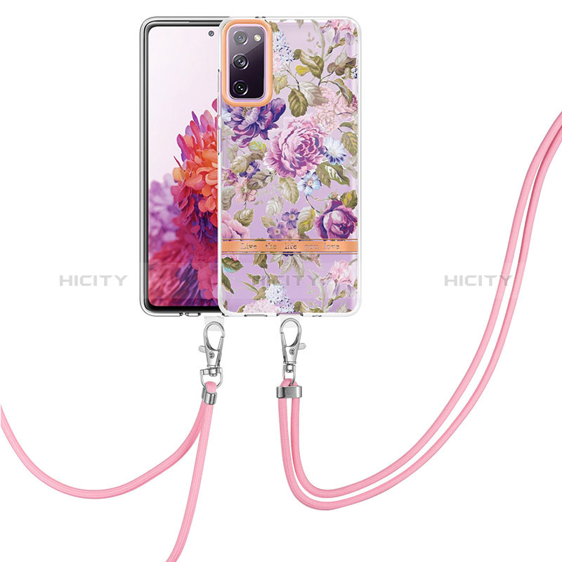 Handyhülle Silikon Hülle Gummi Schutzhülle Flexible Modisch Muster mit Schlüsselband Lanyard Y06B für Samsung Galaxy S20 FE (2022) 5G Helles Lila