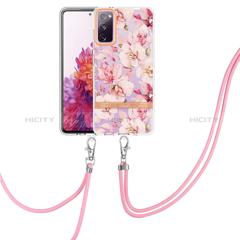 Handyhülle Silikon Hülle Gummi Schutzhülle Flexible Modisch Muster mit Schlüsselband Lanyard Y06B für Samsung Galaxy S20 FE (2022) 5G Rosa