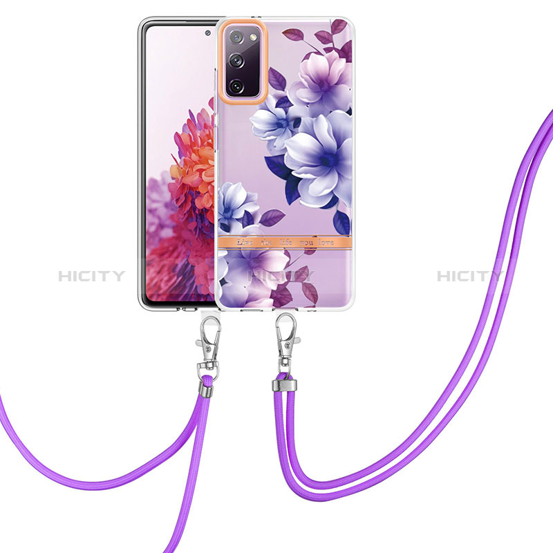 Handyhülle Silikon Hülle Gummi Schutzhülle Flexible Modisch Muster mit Schlüsselband Lanyard Y06B für Samsung Galaxy S20 FE (2022) 5G Violett