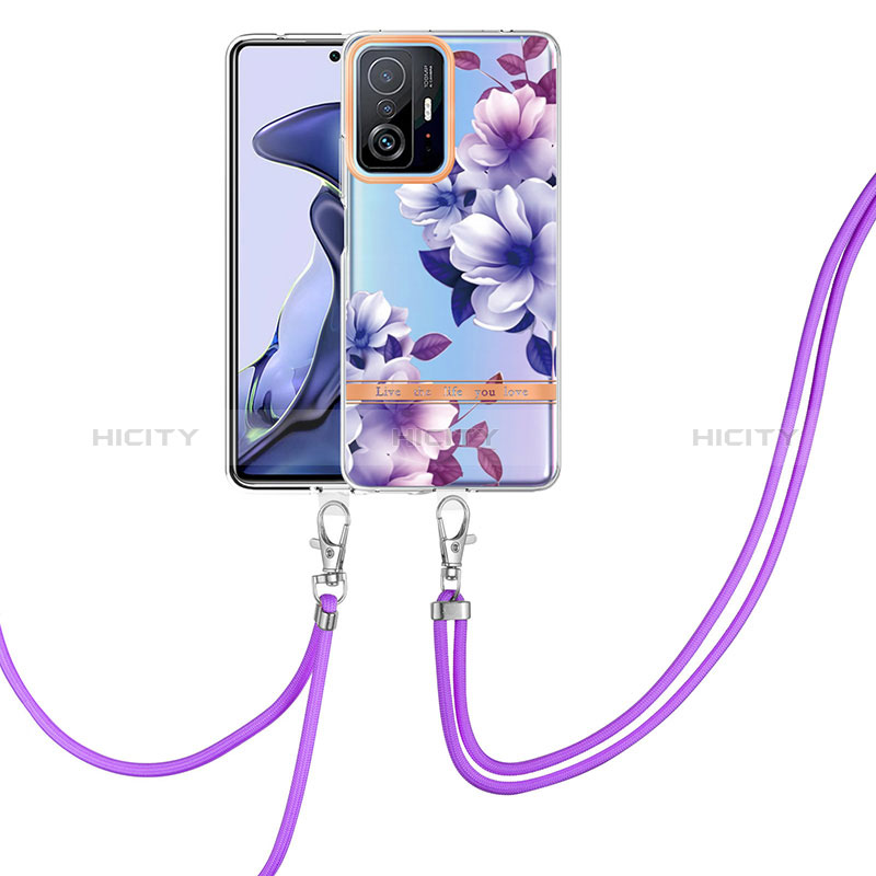 Handyhülle Silikon Hülle Gummi Schutzhülle Flexible Modisch Muster mit Schlüsselband Lanyard Y06B für Xiaomi Mi 11T 5G Violett