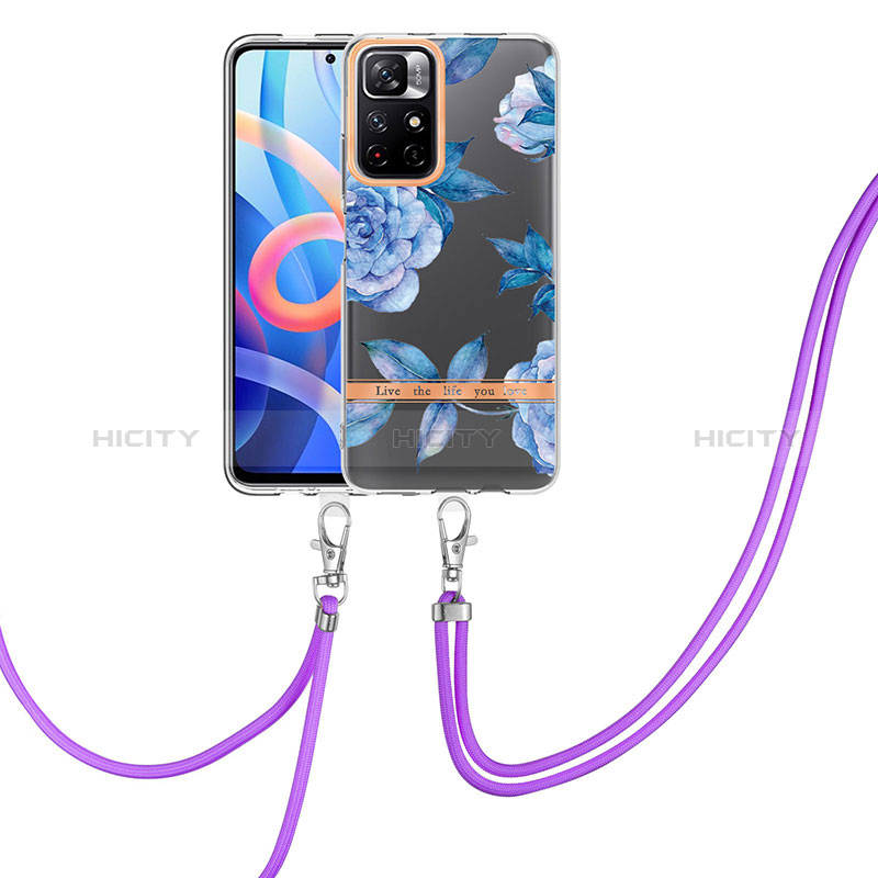 Handyhülle Silikon Hülle Gummi Schutzhülle Flexible Modisch Muster mit Schlüsselband Lanyard Y06B für Xiaomi Poco M4 Pro 5G Blau