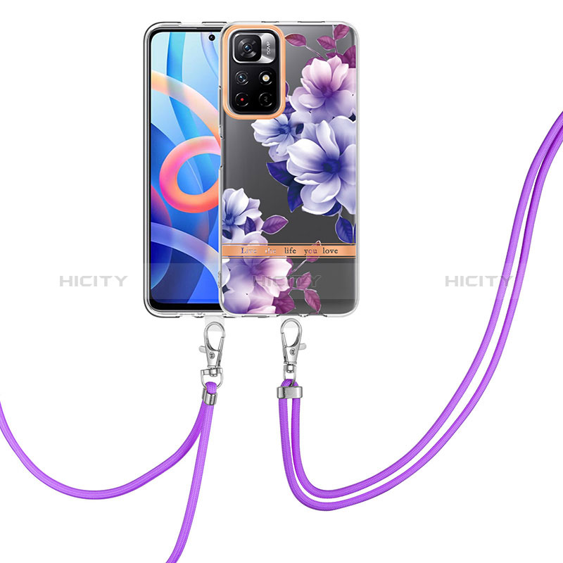 Handyhülle Silikon Hülle Gummi Schutzhülle Flexible Modisch Muster mit Schlüsselband Lanyard Y06B für Xiaomi Poco M4 Pro 5G Violett