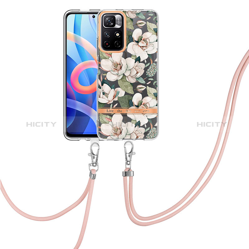 Handyhülle Silikon Hülle Gummi Schutzhülle Flexible Modisch Muster mit Schlüsselband Lanyard Y06B für Xiaomi Poco M4 Pro 5G Weiß Plus