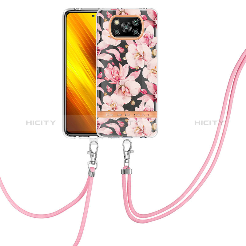 Handyhülle Silikon Hülle Gummi Schutzhülle Flexible Modisch Muster mit Schlüsselband Lanyard Y06B für Xiaomi Poco X3 NFC groß