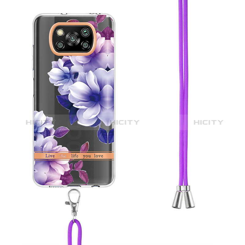 Handyhülle Silikon Hülle Gummi Schutzhülle Flexible Modisch Muster mit Schlüsselband Lanyard Y06B für Xiaomi Poco X3 NFC groß