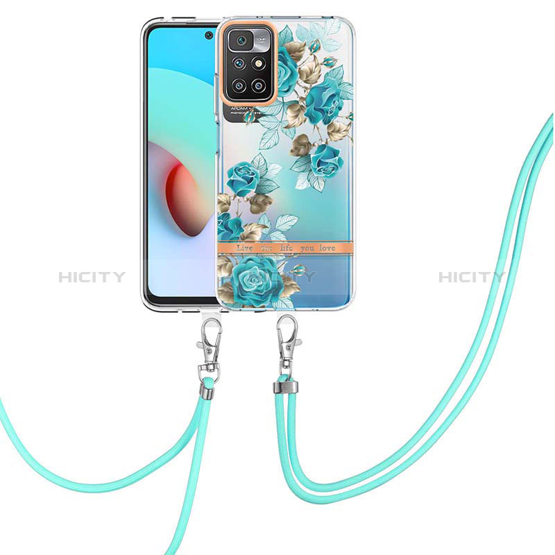 Handyhülle Silikon Hülle Gummi Schutzhülle Flexible Modisch Muster mit Schlüsselband Lanyard Y06B für Xiaomi Redmi 10 (2022) groß