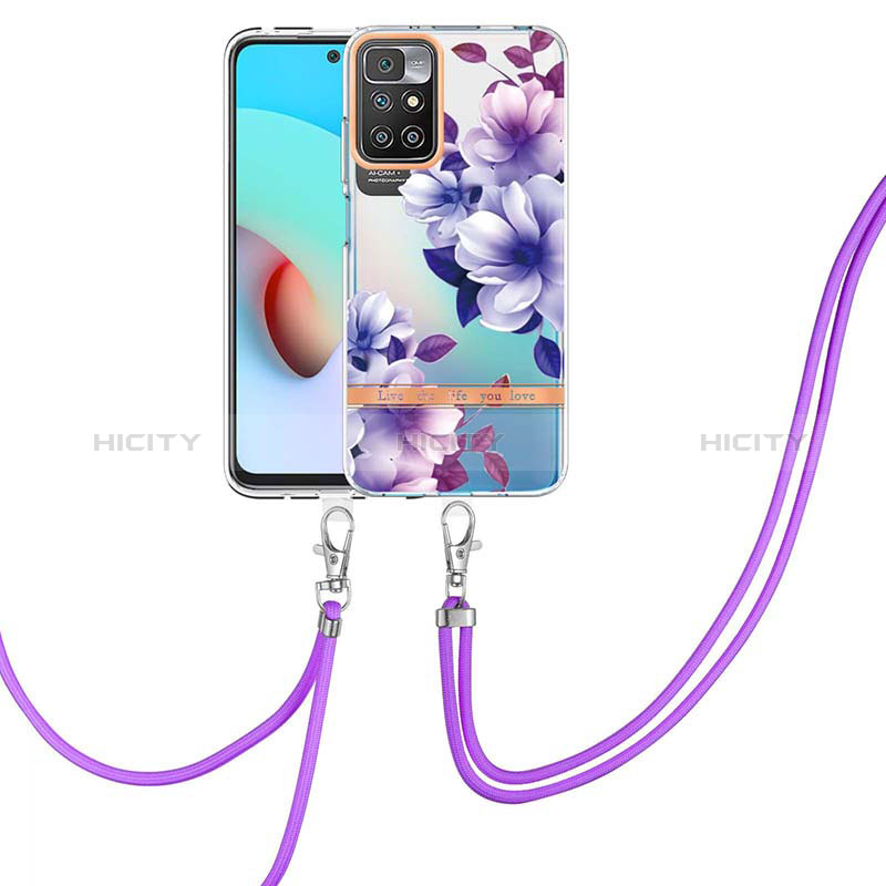 Handyhülle Silikon Hülle Gummi Schutzhülle Flexible Modisch Muster mit Schlüsselband Lanyard Y06B für Xiaomi Redmi 10 (2022) Violett Plus