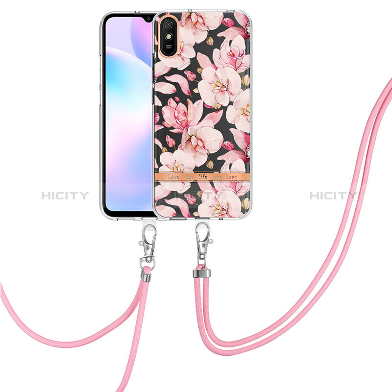 Handyhülle Silikon Hülle Gummi Schutzhülle Flexible Modisch Muster mit Schlüsselband Lanyard Y06B für Xiaomi Redmi 9A groß