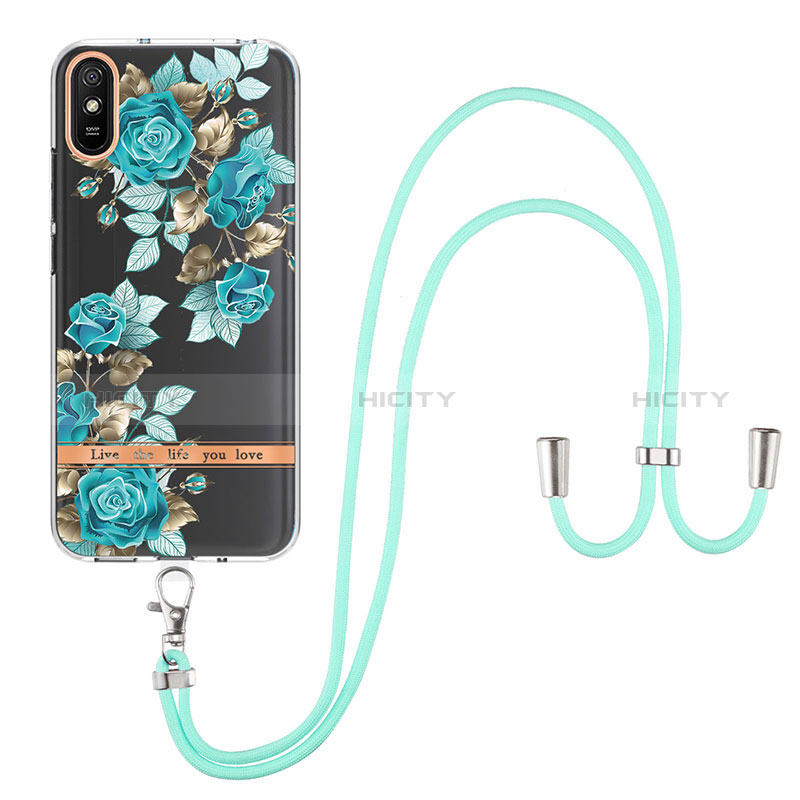 Handyhülle Silikon Hülle Gummi Schutzhülle Flexible Modisch Muster mit Schlüsselband Lanyard Y06B für Xiaomi Redmi 9A groß