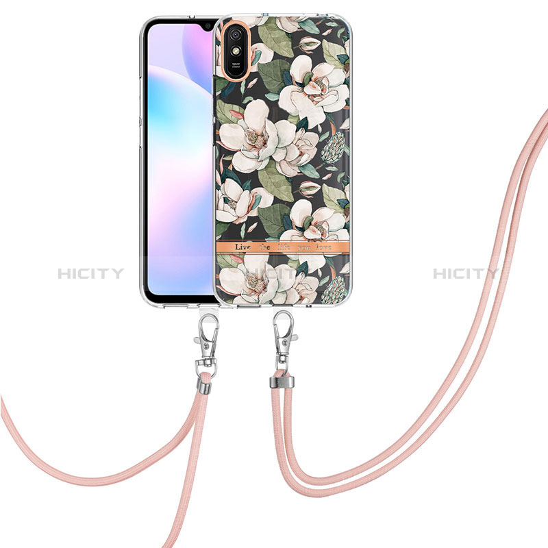 Handyhülle Silikon Hülle Gummi Schutzhülle Flexible Modisch Muster mit Schlüsselband Lanyard Y06B für Xiaomi Redmi 9A Weiß Plus