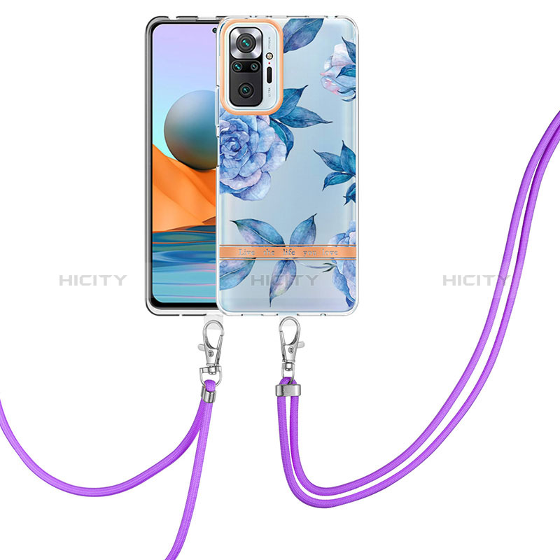 Handyhülle Silikon Hülle Gummi Schutzhülle Flexible Modisch Muster mit Schlüsselband Lanyard Y06B für Xiaomi Redmi Note 10 Pro 4G Blau Plus