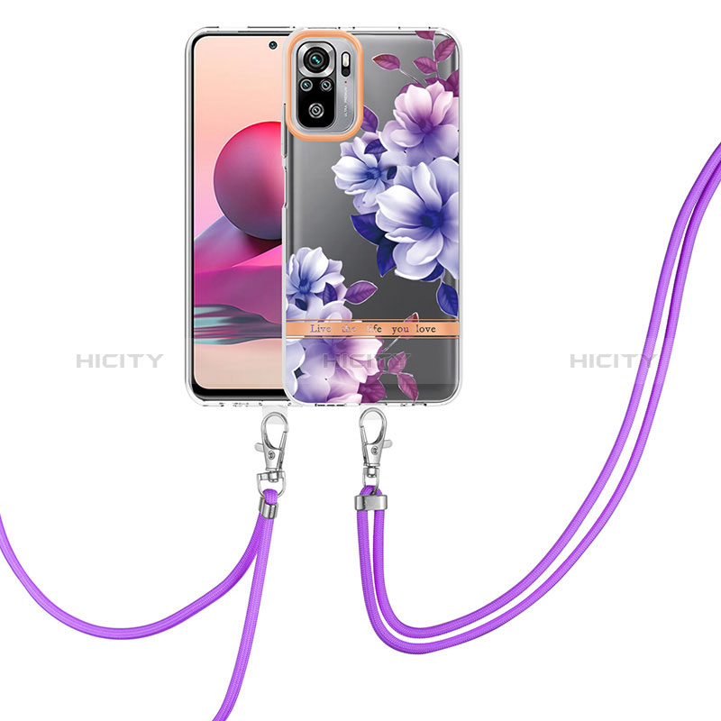 Handyhülle Silikon Hülle Gummi Schutzhülle Flexible Modisch Muster mit Schlüsselband Lanyard Y06B für Xiaomi Redmi Note 10S 4G Violett Plus