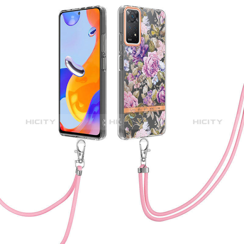 Handyhülle Silikon Hülle Gummi Schutzhülle Flexible Modisch Muster mit Schlüsselband Lanyard Y06B für Xiaomi Redmi Note 11 Pro 4G groß