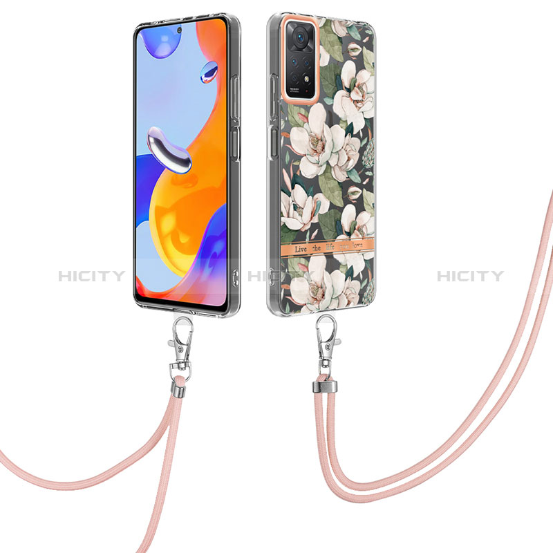 Handyhülle Silikon Hülle Gummi Schutzhülle Flexible Modisch Muster mit Schlüsselband Lanyard Y06B für Xiaomi Redmi Note 11 Pro 4G Weiß Plus