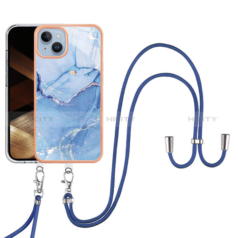 Handyhülle Silikon Hülle Gummi Schutzhülle Flexible Modisch Muster mit Schlüsselband Lanyard Y07B für Apple iPhone 13 Blau