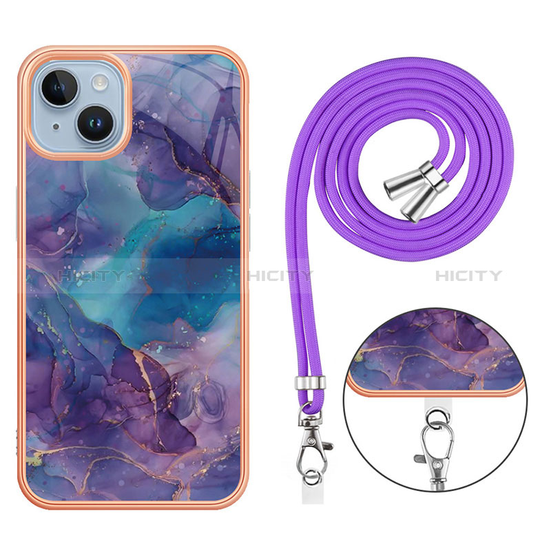 Handyhülle Silikon Hülle Gummi Schutzhülle Flexible Modisch Muster mit Schlüsselband Lanyard Y07B für Apple iPhone 14 Plus groß