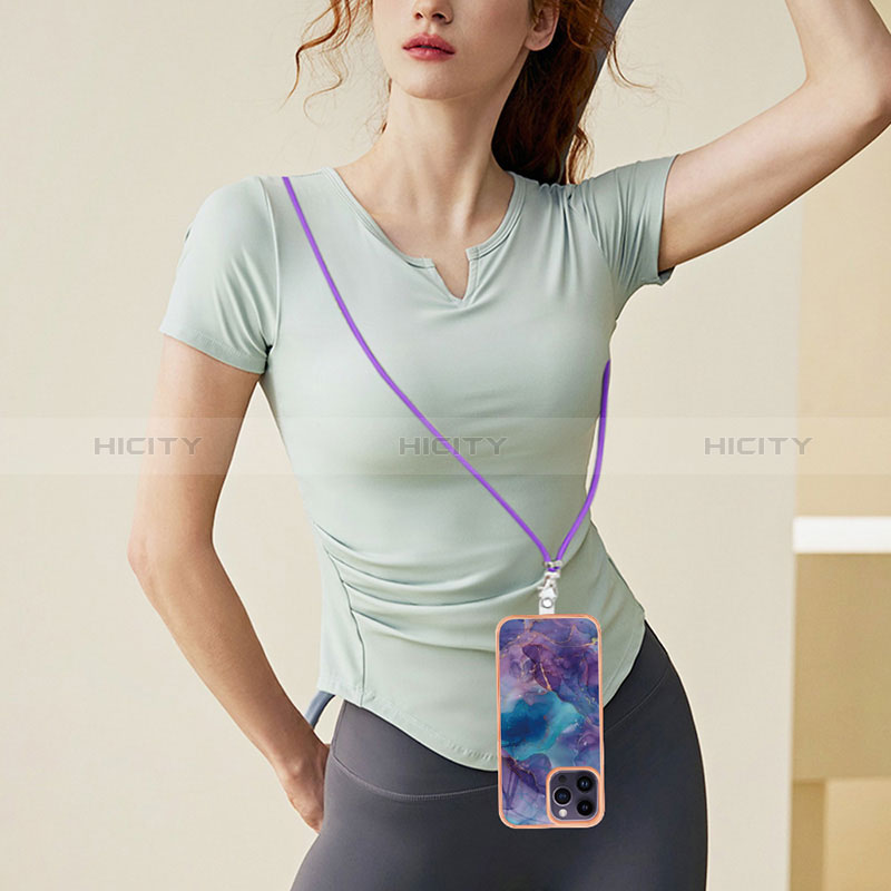 Handyhülle Silikon Hülle Gummi Schutzhülle Flexible Modisch Muster mit Schlüsselband Lanyard Y07B für Apple iPhone 14 Pro Max groß