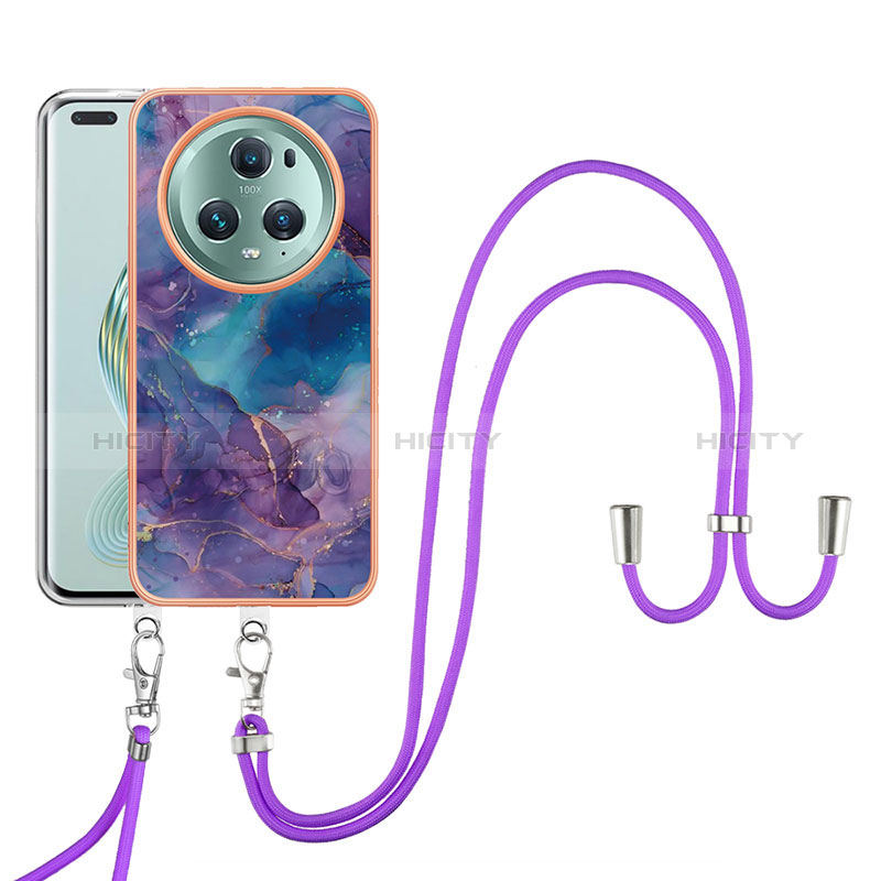 Handyhülle Silikon Hülle Gummi Schutzhülle Flexible Modisch Muster mit Schlüsselband Lanyard Y07B für Huawei Honor Magic5 Pro 5G Violett