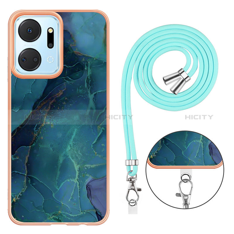 Handyhülle Silikon Hülle Gummi Schutzhülle Flexible Modisch Muster mit Schlüsselband Lanyard Y07B für Huawei Honor X7a