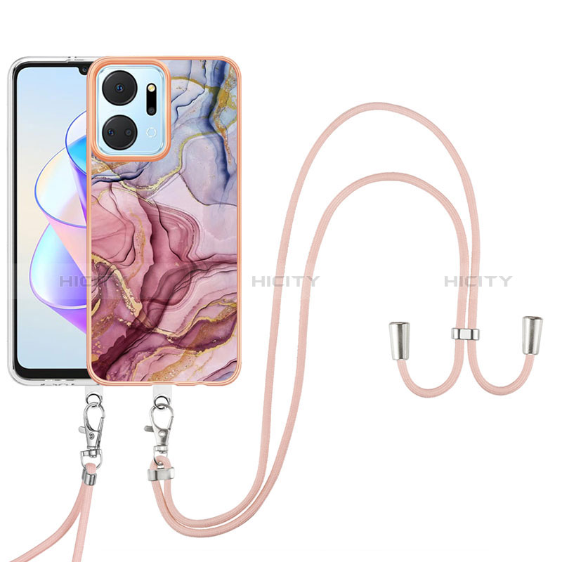 Handyhülle Silikon Hülle Gummi Schutzhülle Flexible Modisch Muster mit Schlüsselband Lanyard Y07B für Huawei Honor X7a Plusfarbig