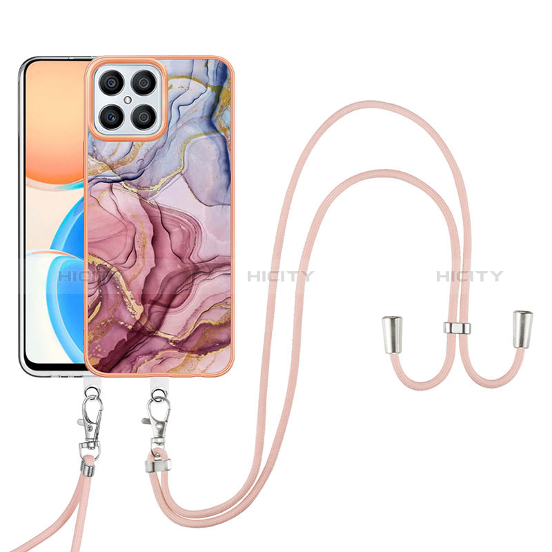 Handyhülle Silikon Hülle Gummi Schutzhülle Flexible Modisch Muster mit Schlüsselband Lanyard Y07B für Huawei Honor X8 4G