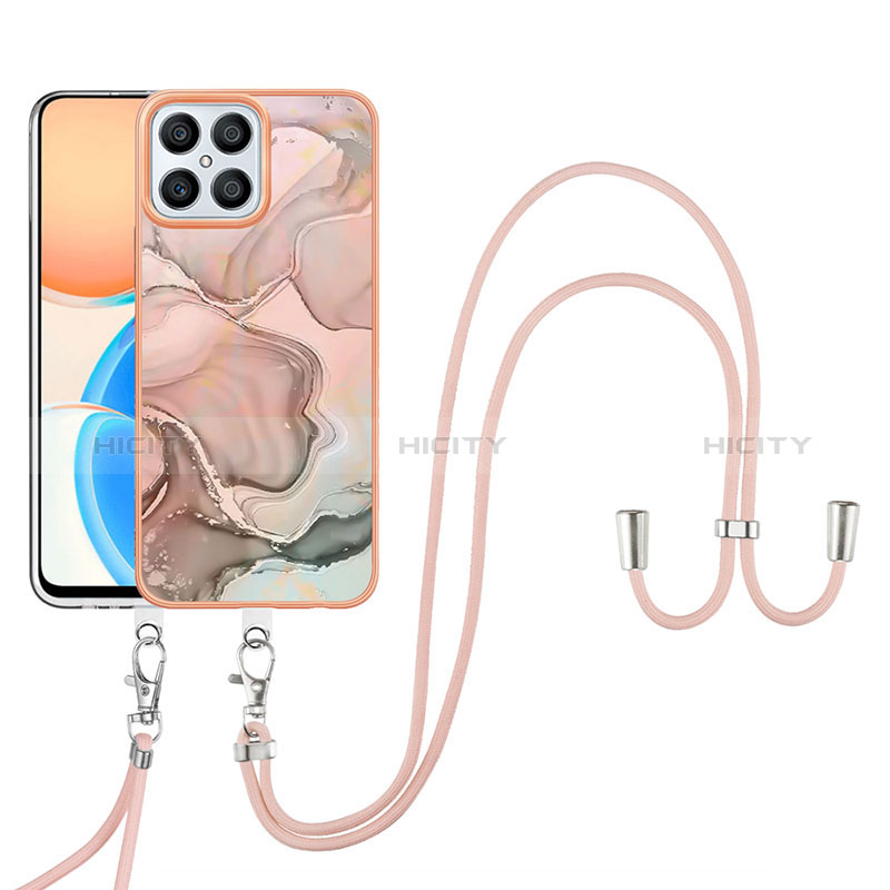 Handyhülle Silikon Hülle Gummi Schutzhülle Flexible Modisch Muster mit Schlüsselband Lanyard Y07B für Huawei Honor X8 4G