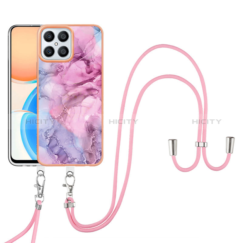 Handyhülle Silikon Hülle Gummi Schutzhülle Flexible Modisch Muster mit Schlüsselband Lanyard Y07B für Huawei Honor X8 4G