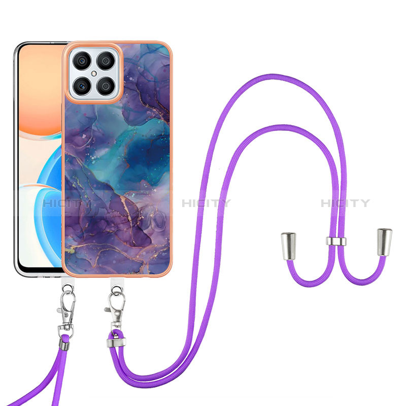 Handyhülle Silikon Hülle Gummi Schutzhülle Flexible Modisch Muster mit Schlüsselband Lanyard Y07B für Huawei Honor X8 4G